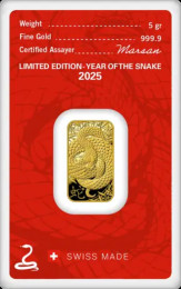 5g | Lingou Aur Argor-Heraeus Year Of Snake | 2025 | puritate 999.9/1000