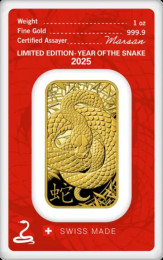 1oz (31,10g) | Lingou Aur Argor-Heraeus Year Of Snake | 2025 | puritate 999.9/1000