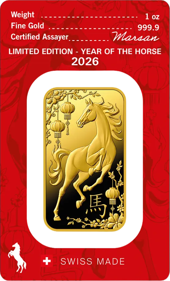 1oz (31,10g) | Lingou Aur Argor-Heraeus | Anul Calului | Year of the Horse | 2026 | puritate 999.9/1000
