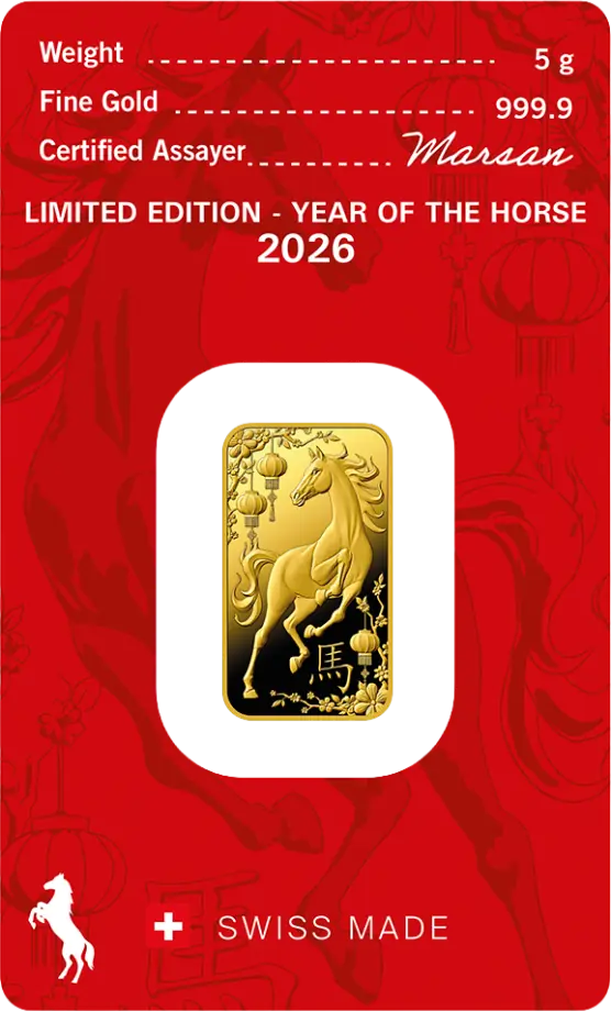 5g | Lingou Aur Argor-Heraeus | Anul Calului | Year of the Horse | 2026 | puritate 999.9/1000