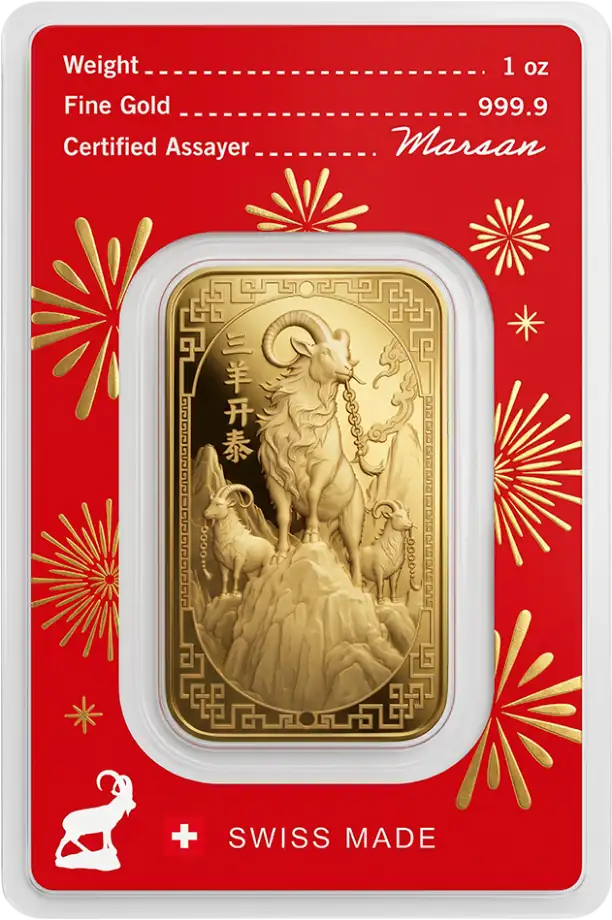 Lingou Aur Argor-Heraeus 1oz (31,1g) | Anul Caprei 2027 (Year of the Goat) | Puritate 999,9‰ (24K)